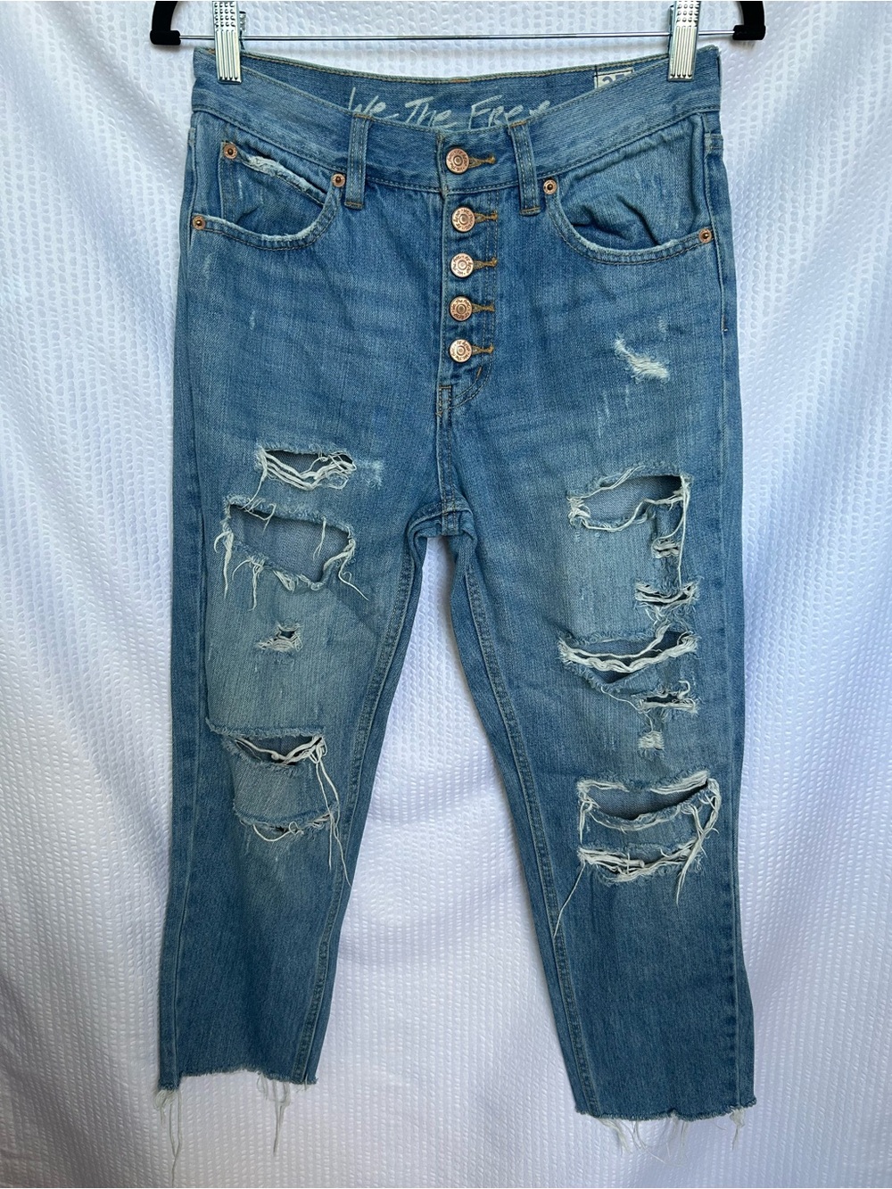 Free People We The Free Distressed Button-Fly Straight-Leg Jeans Size 25